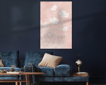 Delicate Bloemen in Lijntekening op Roze van Thea