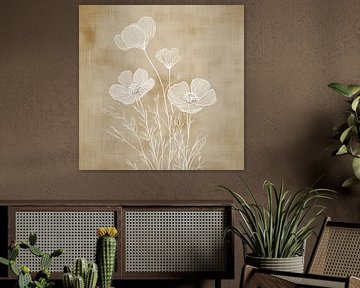 Delicate Bloemen in Lijntekening op Lichtbruin van Thea