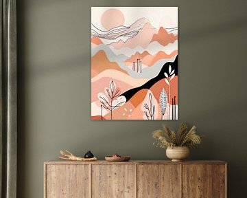 Abstract Minimalist Mountain Landscape in Earth Tones