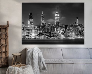 Indrukwekkende skyline van Manhattan met Little Island | Monochrom van Melanie Viola