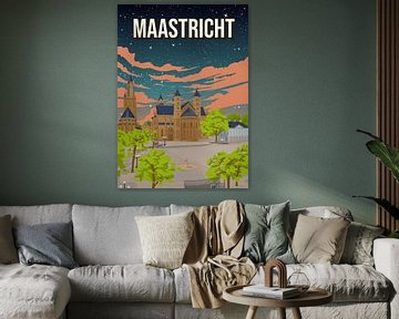 Maastricht bij Nacht: Sfeervolle poster van het Vrijthof van Jorn van Hezik