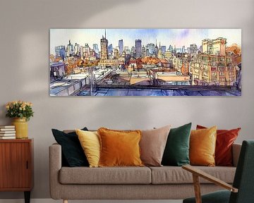 Aquarell-Panorama aus einem Skizzenalbum,