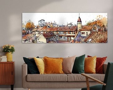 Aquarell-Panorama aus einem Skizzenalbum