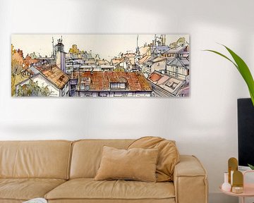 Aquarell-Panorama aus einem Skizzenalbum