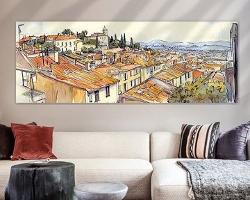 Aquarell-Panorama aus einem Skizzenalbum