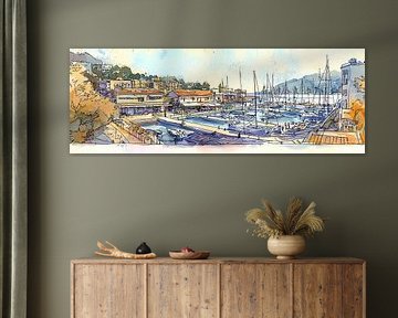 Aquarell-Panorama aus einem Skizzenalbum