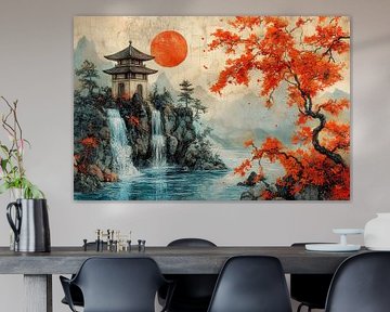 malerische japanische kunstlandschaft mit tempelhaus