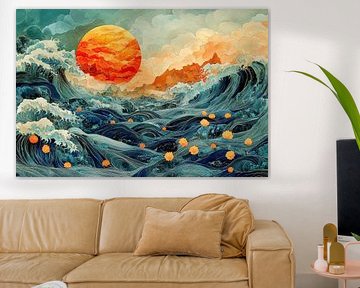 malerische japanische kunst wellenförmiger ozean