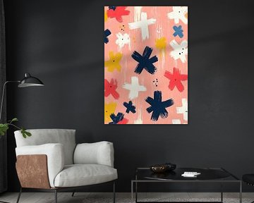 Abstract Stars Crosses Colourful Brushstrokes Pink by Niklas Maximilian