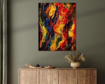 Abstract oil painting, Yellow, Red, Blue, Black, Orange by BowiScapes abstract and digital art