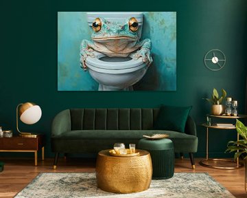 Kikker in Toilet met Hypnotiserende Gouden Ogen