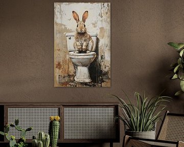 Konijn op Toilet in Rustieke Textuurrijke Stijl
