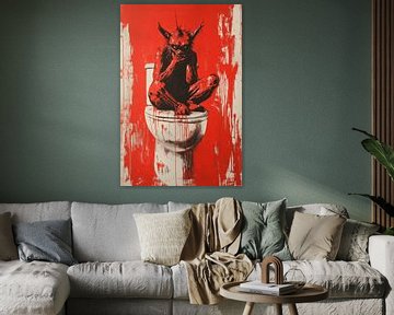 Demon Op Toilet in Ruwe Expressionistische Street-Art Stijl van Eva Lee