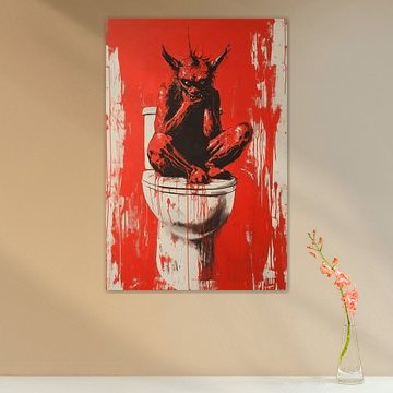 Demon On Toilet in Rough Expressionist Street-Art Style