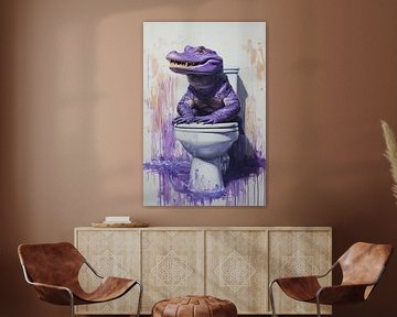 Alligator Op Toilet in Speelse Abstracte Street-Art Stijl van Eva Lee