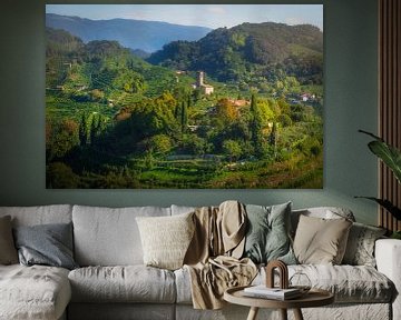 Prosecco heuvels en San Lorenzo kerk - Veneto, Italië van Stefano Orazzini