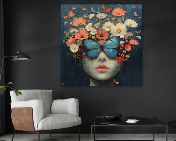 Vrouw met Bloemen Vlinders van Blikvanger Schilderijen