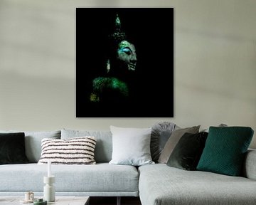 Hoofd Buddha in groen, blauw en turkoois