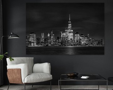 Lower Manhattan Skyline at Night | Monochrome