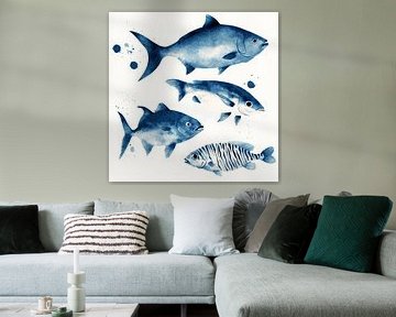 Fish, blue ink