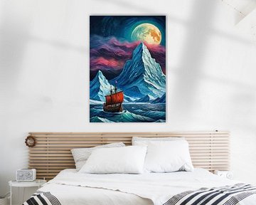 Le bateau viking et la soirée des icebergs de montagne sur MIROKKU