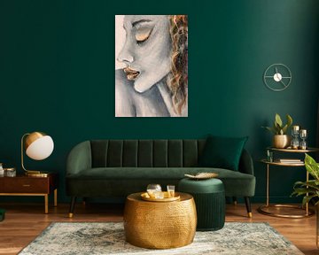 Krullen en Lippen, Goud Grijs van Krista Kitsz Art