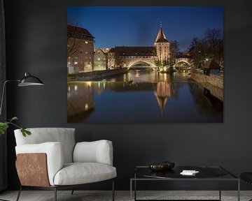 Nürnberg bei Nacht - Pegnitzwehr, Kettensteg und Schlayerturm