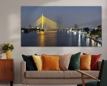 The illuminated Rama VIII Bridge over the Mae Nam Chao Praya, Bangkok, Thailand, Asia by Walter G. Allgöwer
