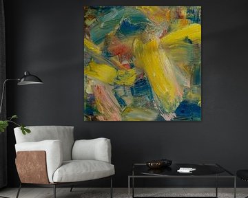 Abstract oil painting, Yellow, Blue, Red, Pink, Green by BowiScapes abstract and digital art