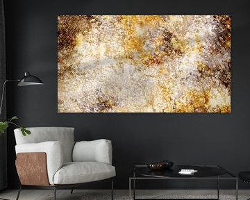 Zonsopgang in het bos, moderne Scandinavische abstractie in goud van Mad Dog Art