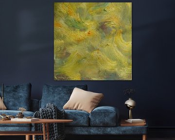 Abstract olieverfschilderij, geel, groen  