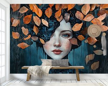 Woman Orange | Woman and Freckles with Leaves by Art Whims
