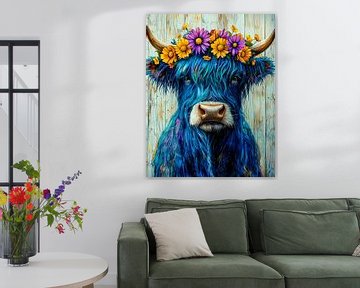 Caleidoscoop van koeien - Kleurrijke symfonie van bloemen van Klaus Tesching - Art-AI