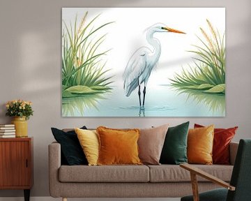 Heron on the Water - Stylish Nature Illustration by DesignByDessie