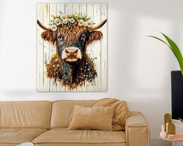 Koeiensymfonie - Bloemenkrans in het zonlicht van Klaus Tesching - Art-AI