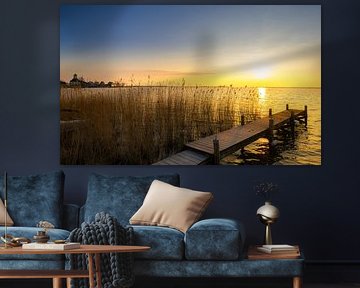 Jetty at durgerdammerdijk with sunrise 6 by peterheinspictures