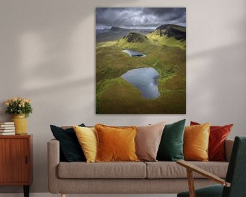 Formations rocheuses et lacs à Quiraing, île de Skye