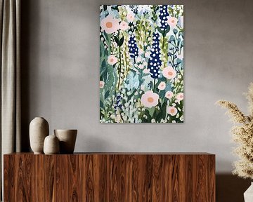 Gouache Illustration Garten Matisse inspiriert Pastell Blumen
