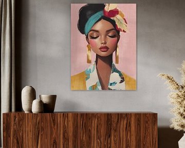 Modern portret met een roze achtergrond van Carla Van Iersel
