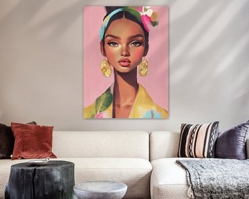 Modern portret met een roze achtergrond van Carla Van Iersel