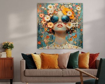 Zonnebril Bloemen | Vrouw Zonnebril Bloemen van Blikvanger Schilderijen