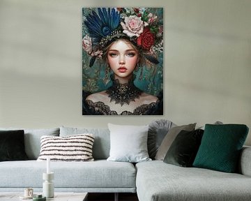 Vrouw Pauw | Rococo Vrouw met Pauwenveren