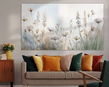 Gelassenes Gemälde: Wildblumen und Gräser am Straßenrand von Studio Pieternel