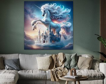 Weisses Einhorn mit zauberhaftem Schloss von Segaspics