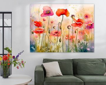 Peinture élégante d'un champ de coquelicots sur Studio Pieternel