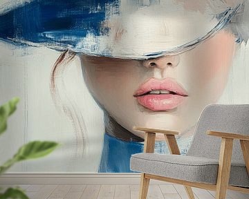 Modern abstract portret in Delfts Blauw van Carla Van Iersel
