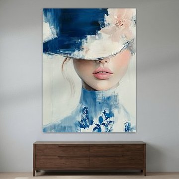 Modern abstract portret in Delfts Blauw van Carla Van Iersel