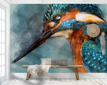 Aquarel werk van de ijsvogel