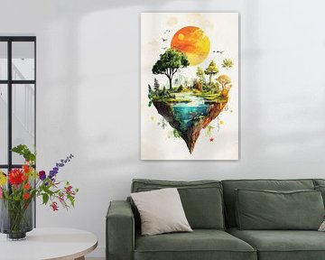 Drijvend ecosysteem onder een vurige zon