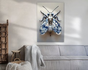 Mechanische insectenkunst in Delft blauwe stijl van Digitale Schilderijen